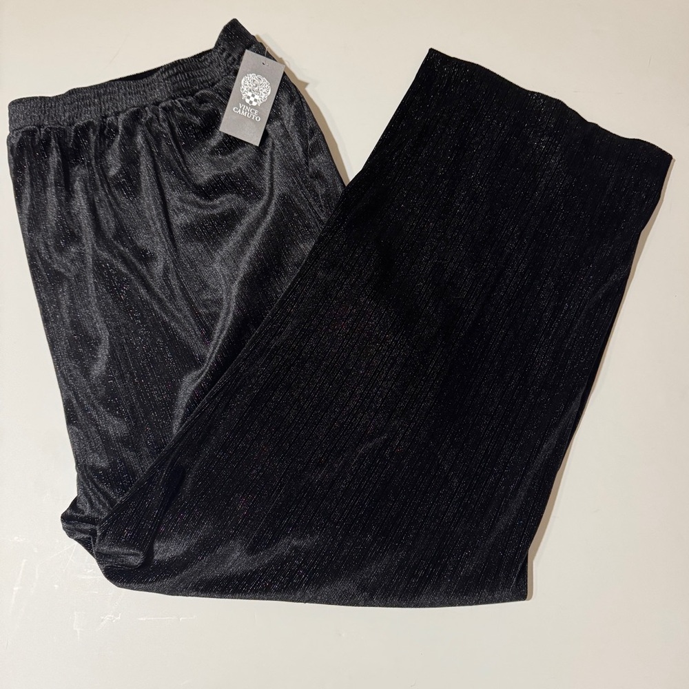 Vince Camuto Black Pull On Metallic Flare Pants Womens Size 3X Stretch High Rise